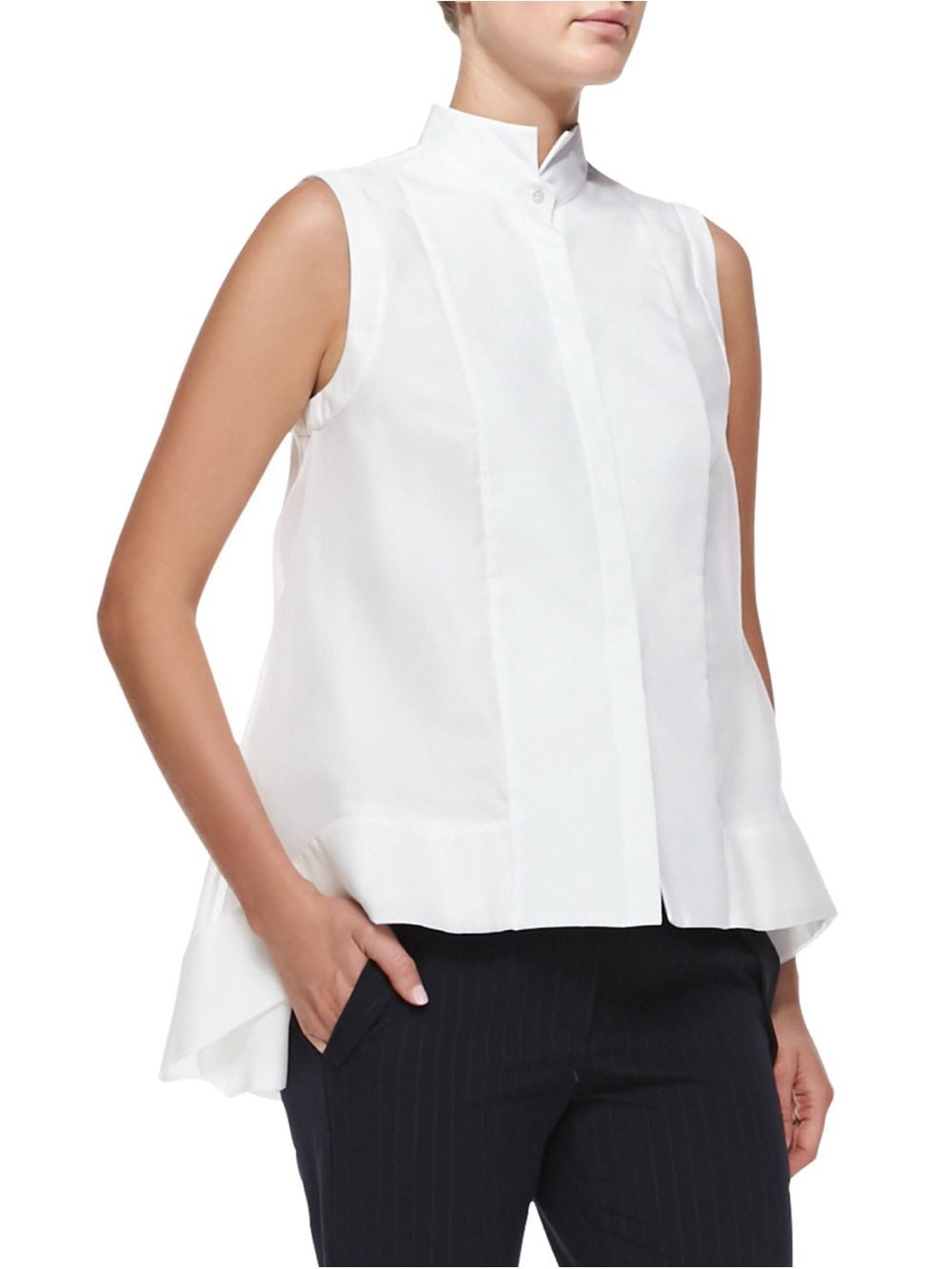 BRUNELLO CUCINELLI Sleeveless collared silk top button down